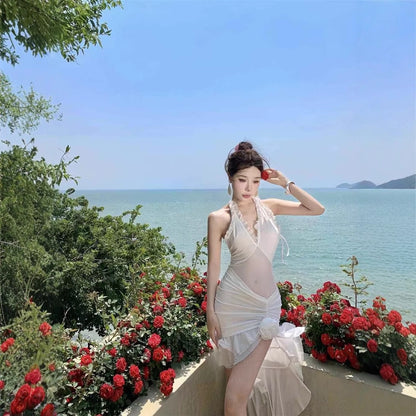 Halter Ruffle Beach Dress - Fashionnsio