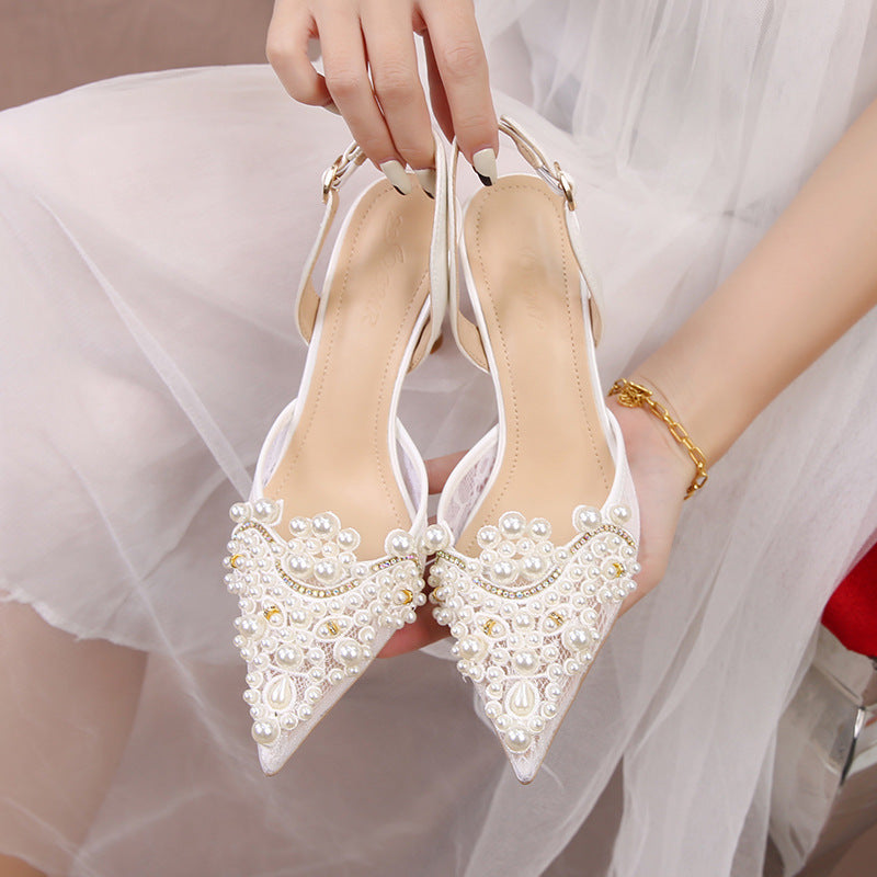 Pearl Crystal Lace White heel