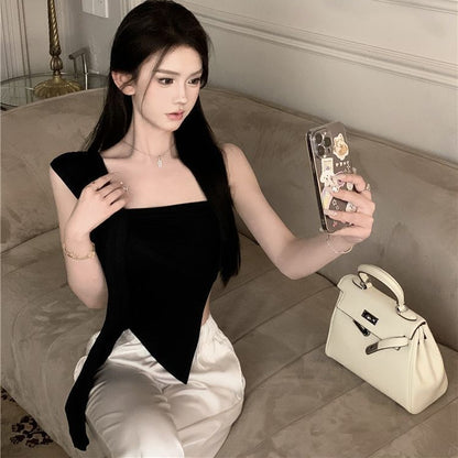 Off Shoulder Irregular Crop Top - Fashionnsio