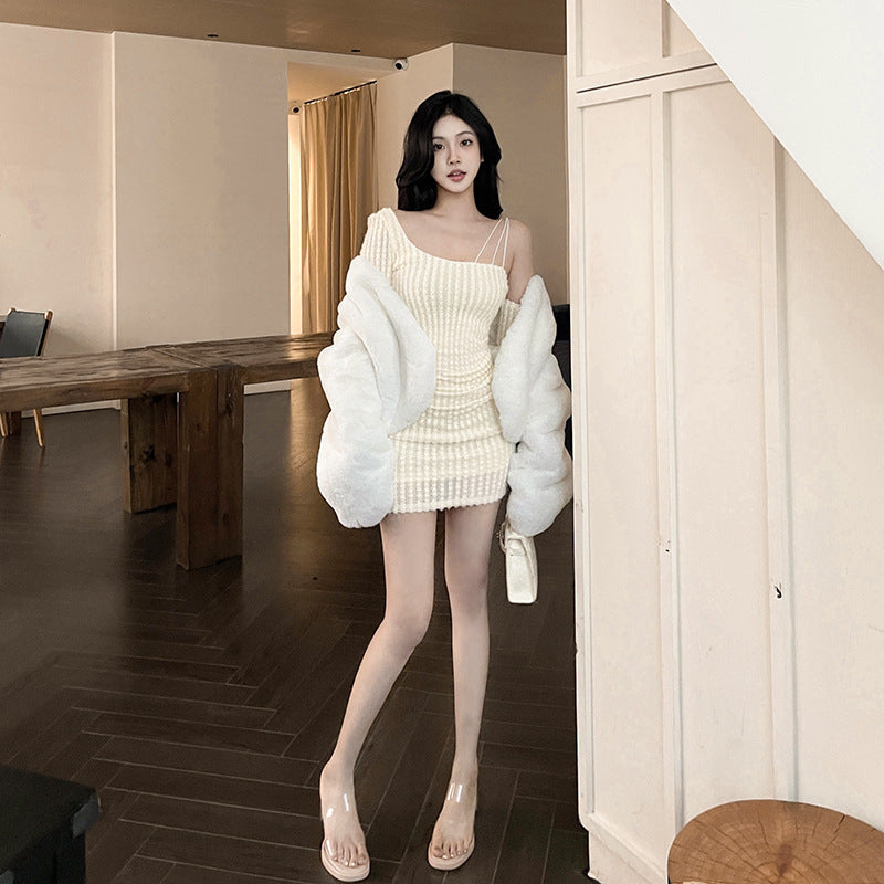 One Shoulder Knitted Bodycon Dress