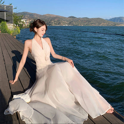 Halter Floral Maxi Dress - Fashionnsio