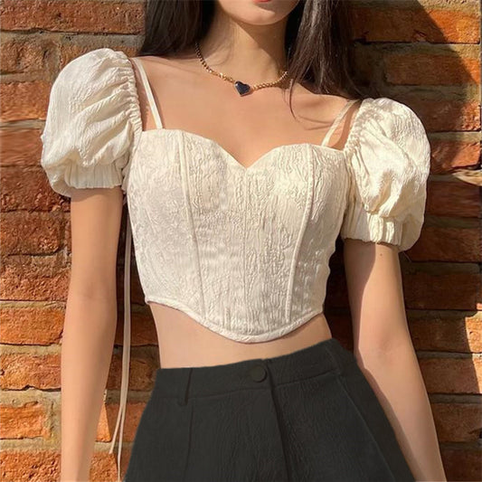 Bow Strap Puff Sleeve Top