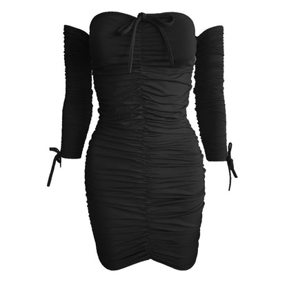 Lace-up Bodycon Pleated Dress