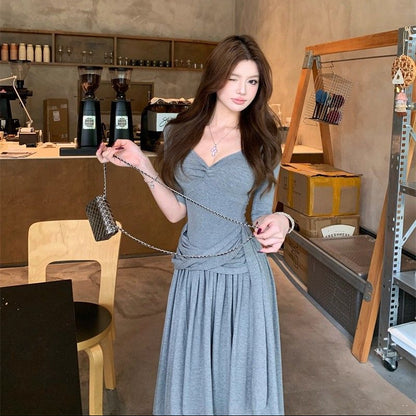 Knot Ribbon Slim-Fit Long Dress - Fashionnsio