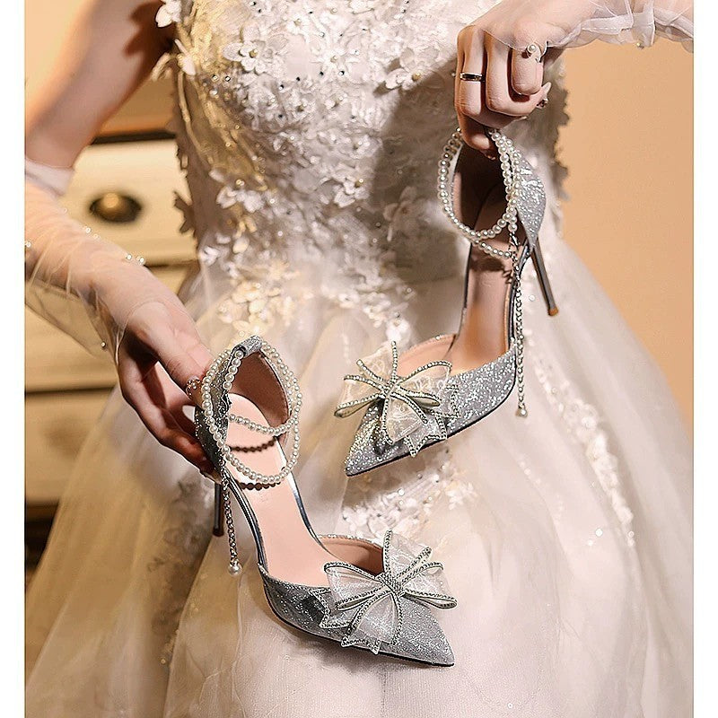 Crystal Flower Wedding Heels - Fashionnsio
