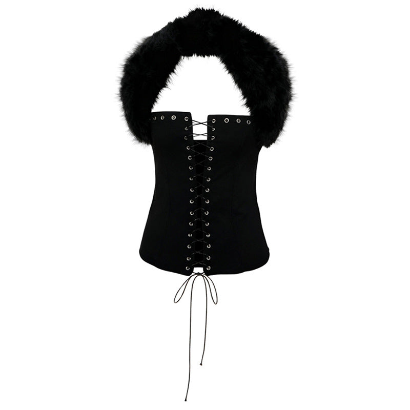 Fur Lace Up Corset Top fashionnsio