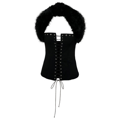 Fur Lace Up Corset Top fashionnsio