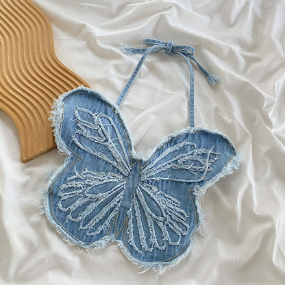 Butterfly Denim Halter Top