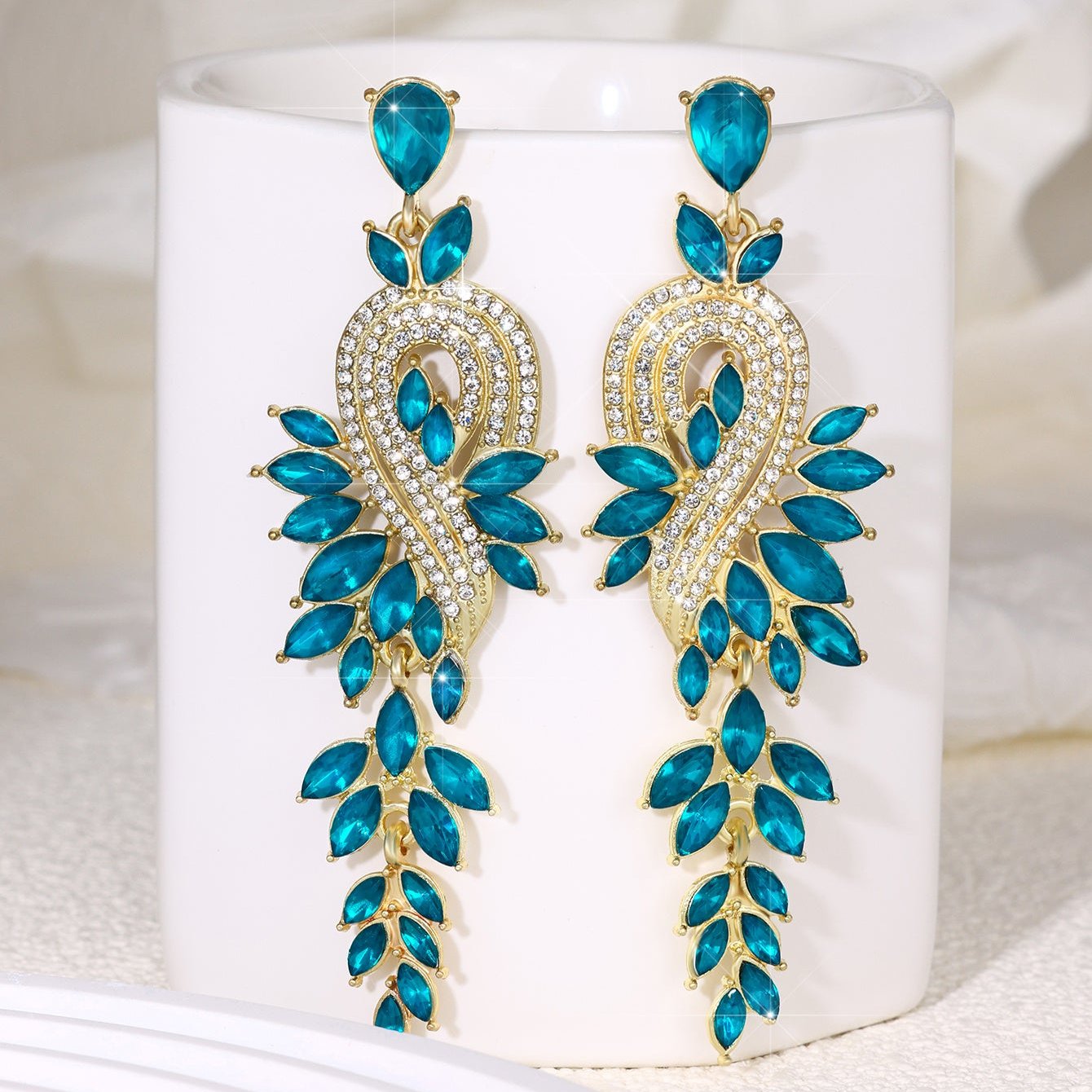 Peacock Leaf Crystal Long Earrings fashionnsio