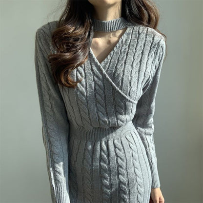 Two Style Split Knit Sweater Dress