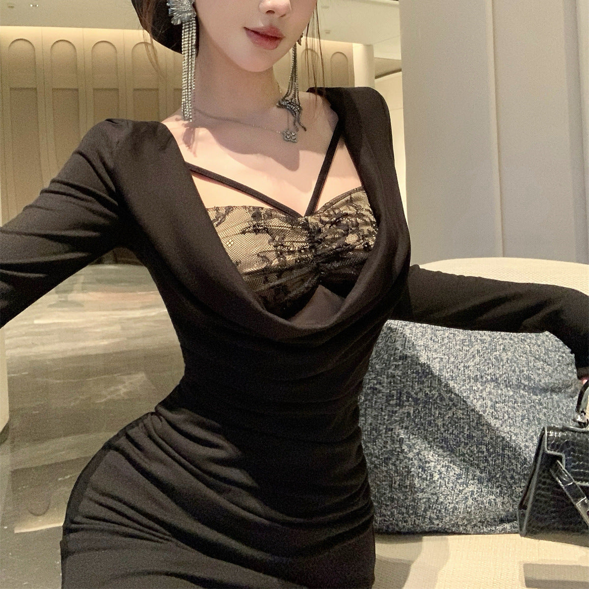 Lace Bodycon Long Dress - Fashionnsio