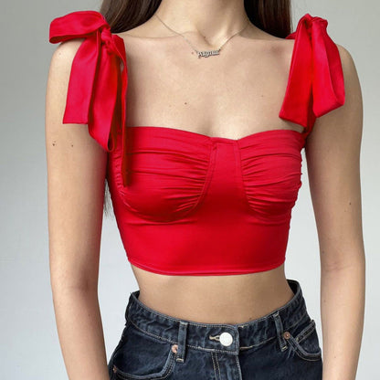 Bow Ribbon Lace Up Crop Top