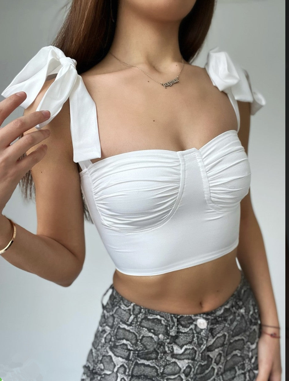 Bow Ribbon Lace Up Crop Top