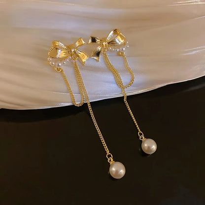 Bow Chain Pearl Tassel Earrings fashionnsio