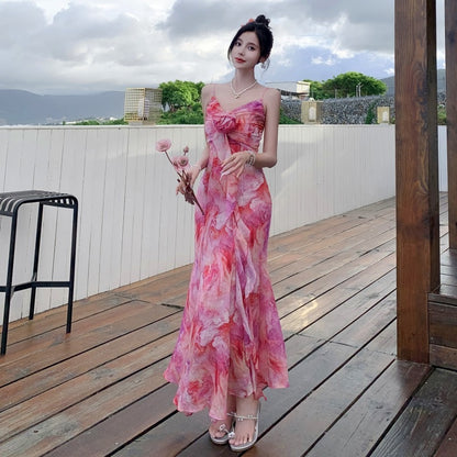 Floral Ruffle Long Gown Dress