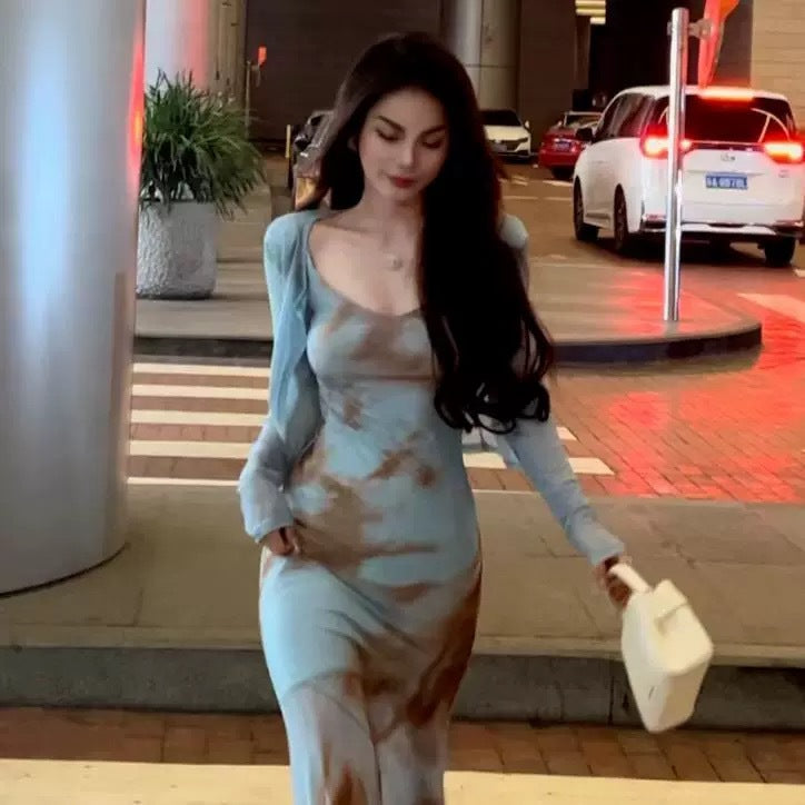 Long Bodycon Dress With Cardigan - Fashionnsio