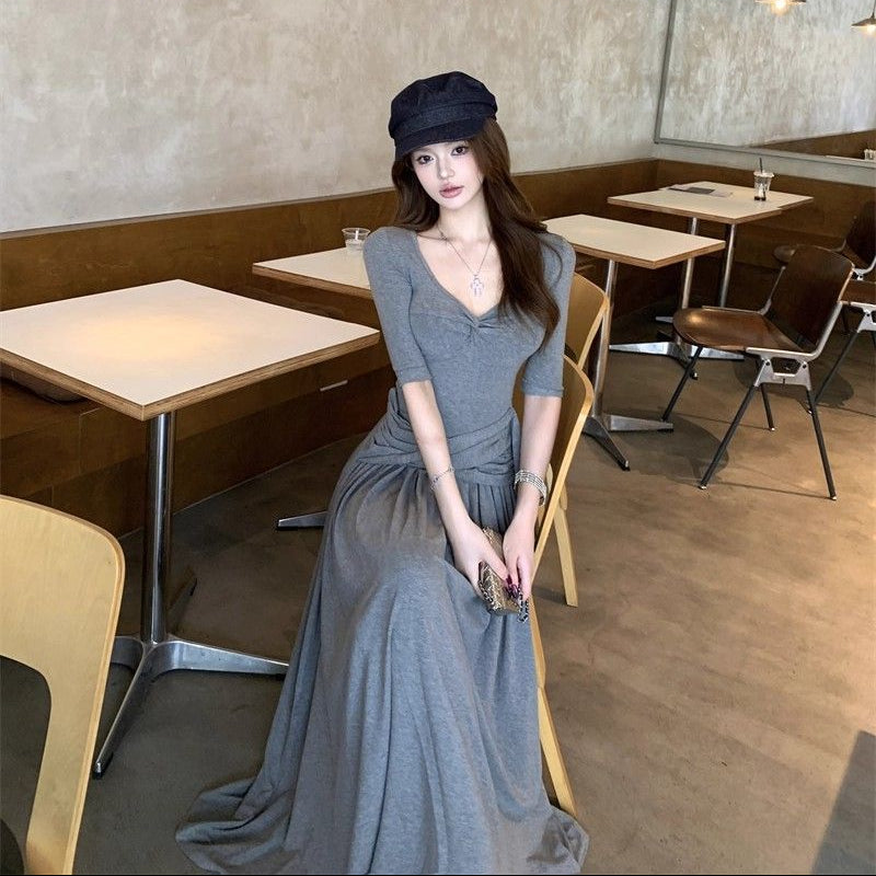 Knot Ribbon Slim-Fit Long Dress - Fashionnsio