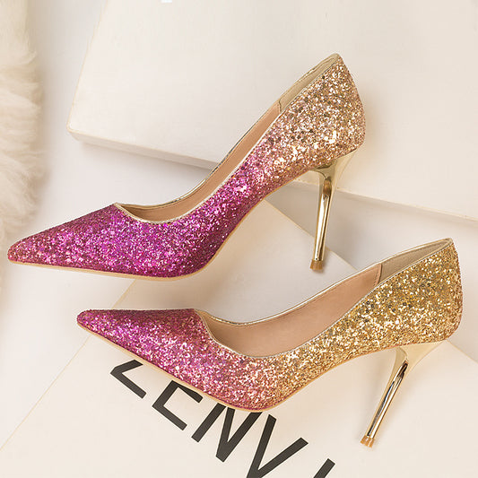 Sequin Gradient Pointed Heels fashionnsio