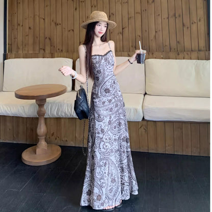 Retro Printed Lace Maxi Dress - Fashionnsio