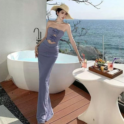 Floral Hollow Out Tube Bodycon Dress