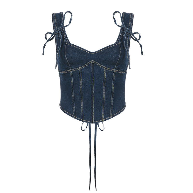 Denim Lace Up Corset Top