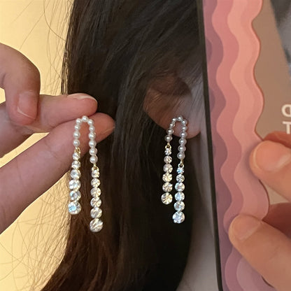 Pearl Rhinestone U-shaped Earrings fashionnsio