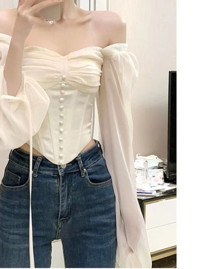 Puff Sleeve Button Corset Top