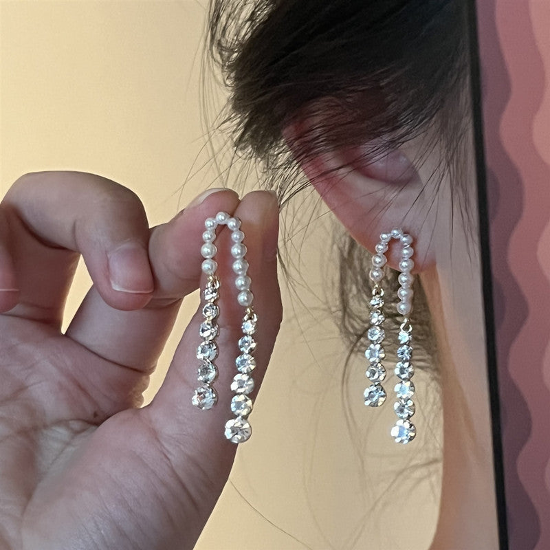 Pearl Rhinestone U-shaped Earrings fashionnsio