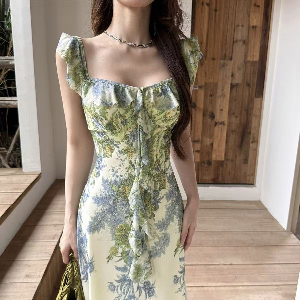 Ruffle Printed Maxi Dress - Fashionnsio
