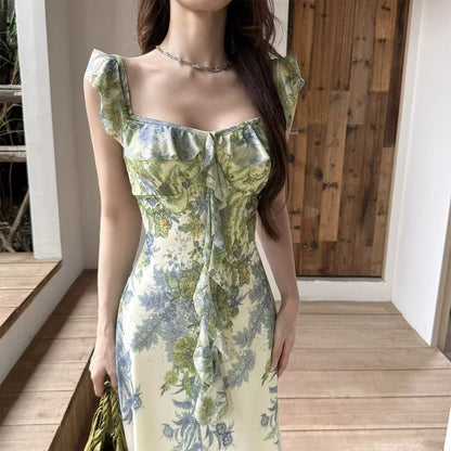 Ruffle Printed Maxi Dress - Fashionnsio