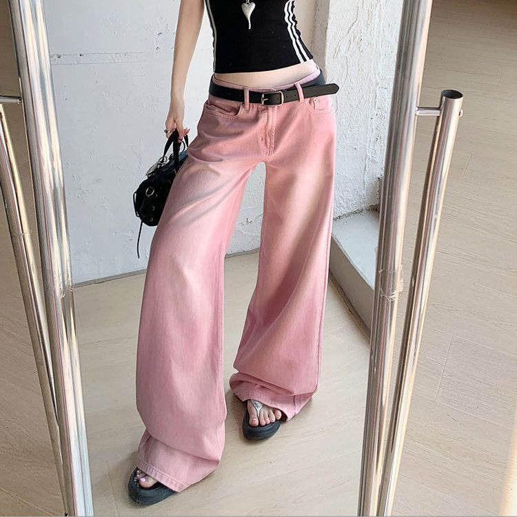 Pink Y2K Wide Leg Jeans - Fashionnsio