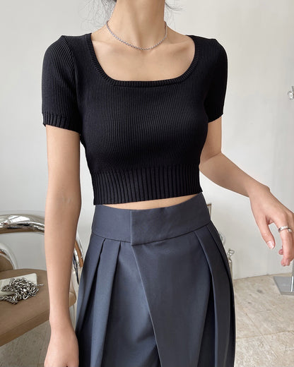 Square Neck Cropped Knit Top