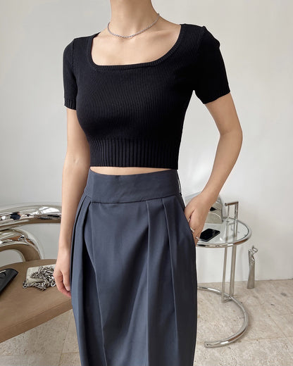 Square Neck Cropped Knit Top