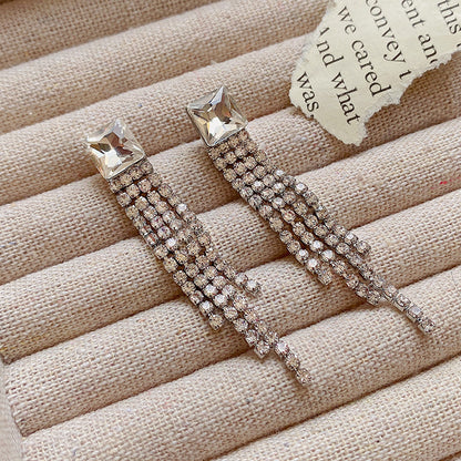 Rhinestone Square Long Diamond Earrings fashionnsio