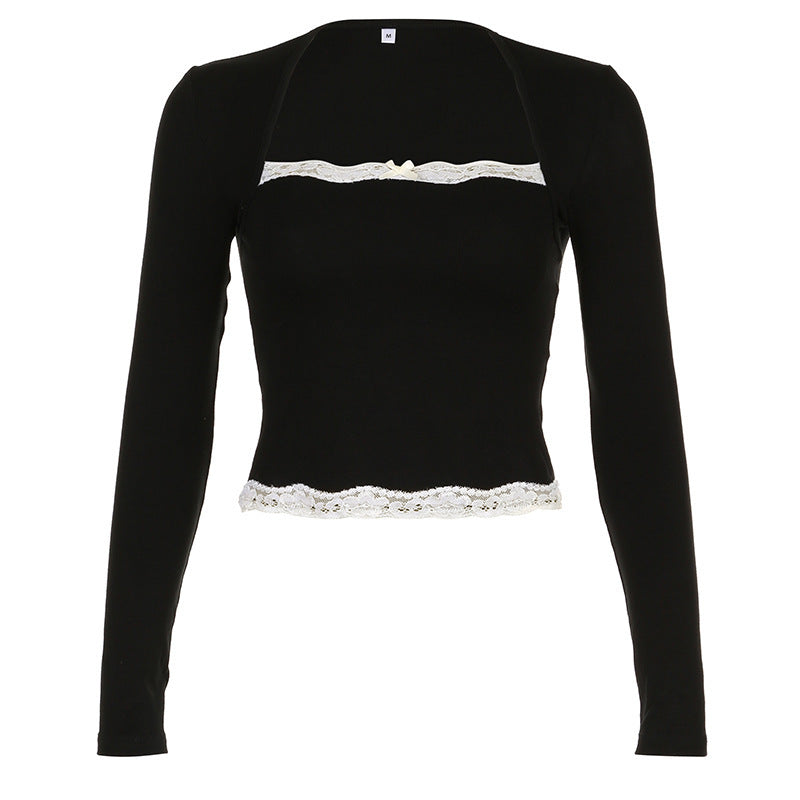 Bow Lace Long Sleeve Crop Top