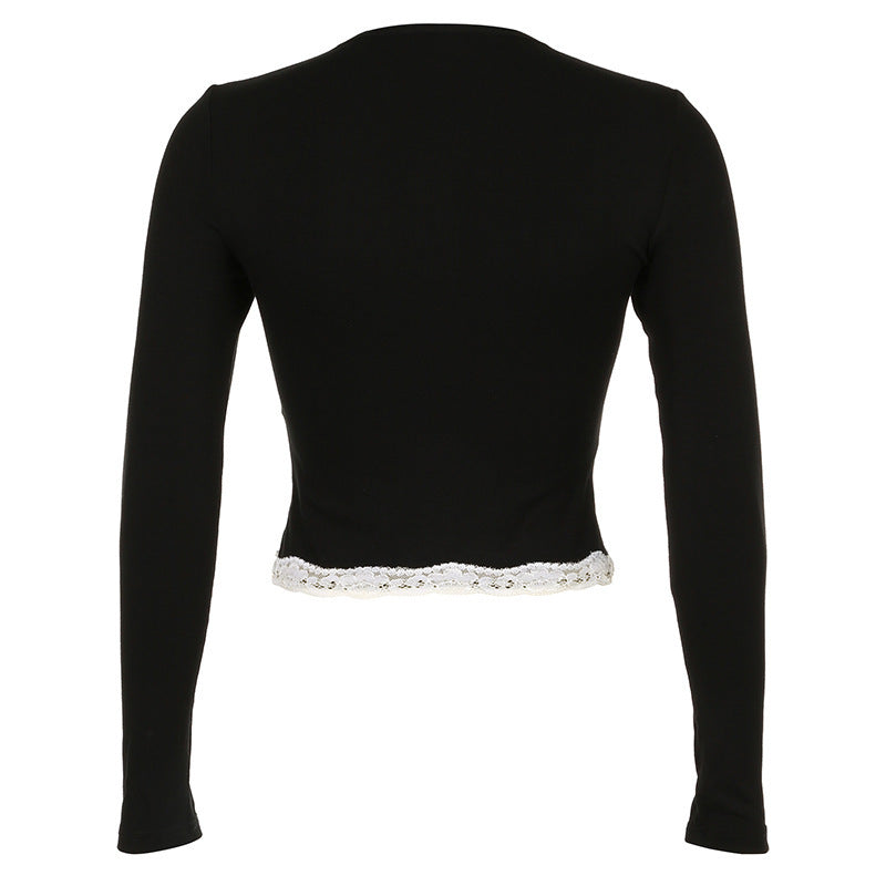 Bow Lace Long Sleeve Crop Top