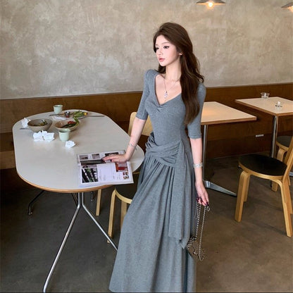 Knot Ribbon Slim-Fit Long Dress - Fashionnsio