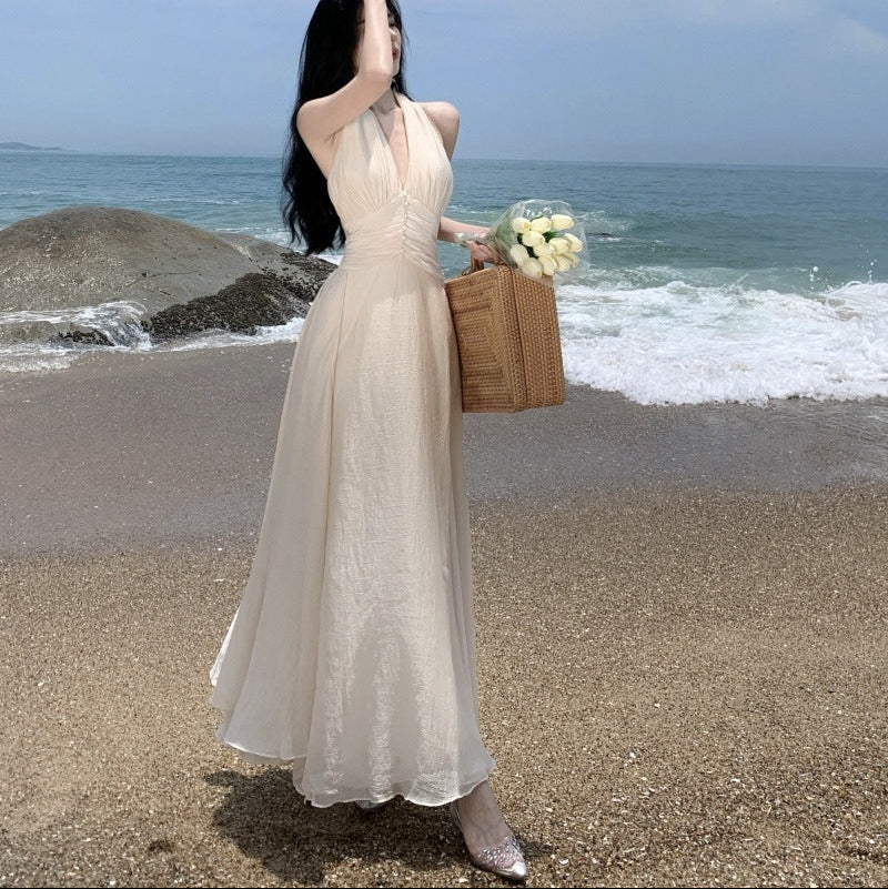 Halter Cinched Waist Maxi Dress - Fashionnsio