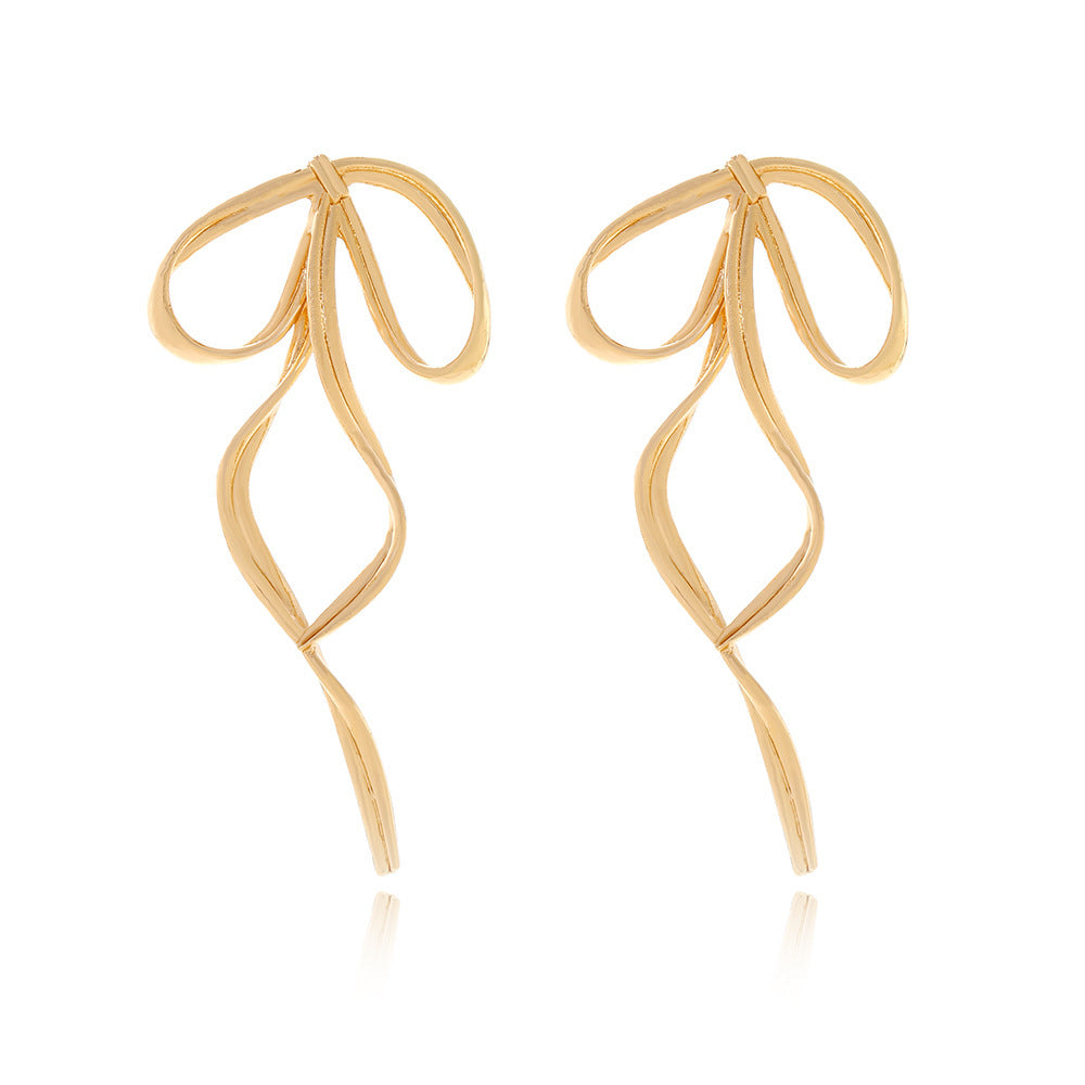 Bow Metal Long Drop Earrings