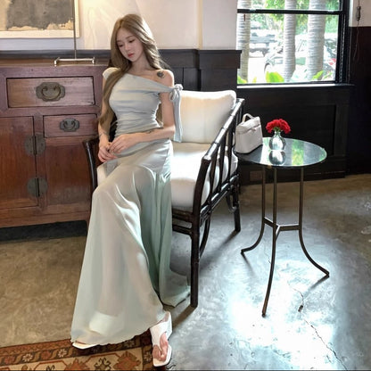 One Shoulder Mesh Long Dress - Fashionnsio