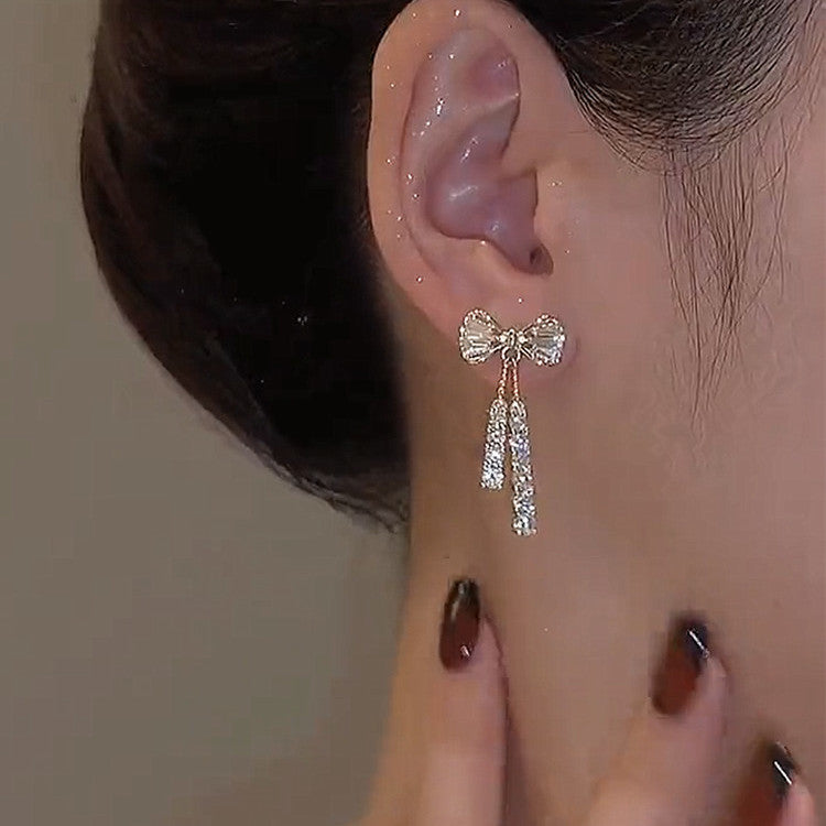 Korean Bow Crystal Earrings fashionnsio