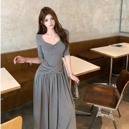 Knot Ribbon Slim-Fit Long Dress - Fashionnsio