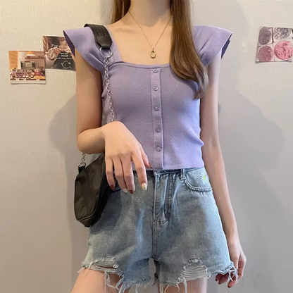 Knitted Button Up Crop Top