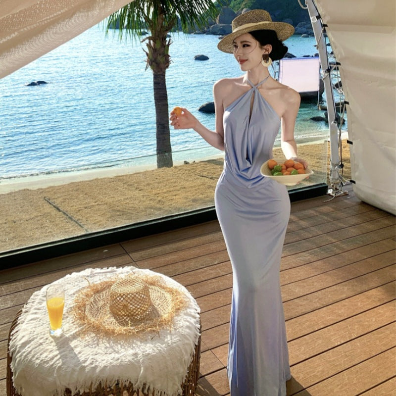 Halter Neck Backless Long Dress - Fashionnsio