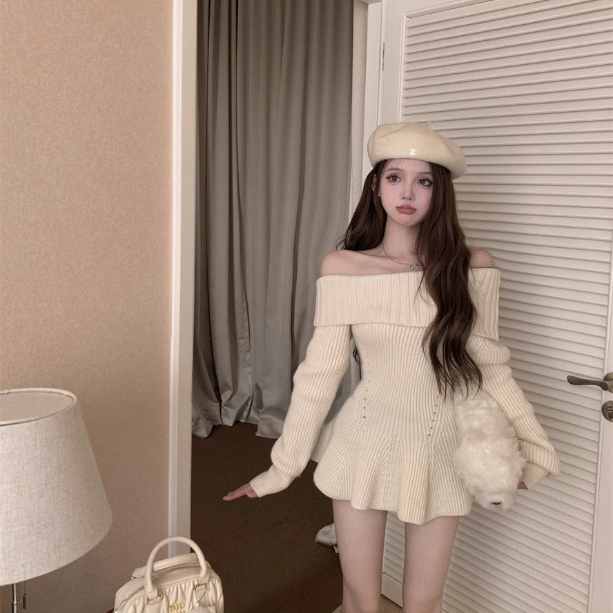 Knit Sweater Off Shoulder Dress - Fashionnsio
