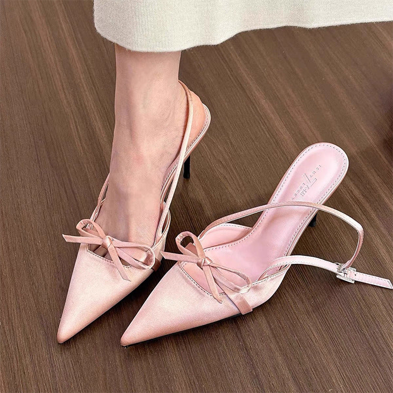Slingback Pointed Bow Heels - Fashionnsio