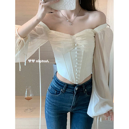 Puff Sleeve Button Corset Top