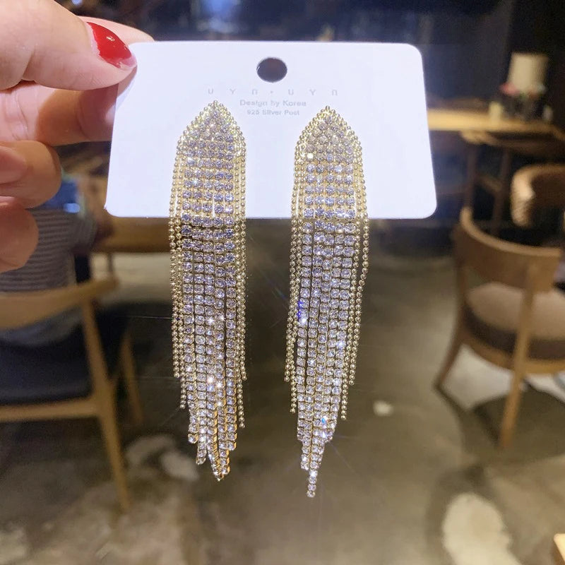 Diamond Tassel Dangle Long Earrings fashionnsio