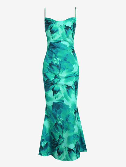 Slim Printed Backless Mermaid Dress