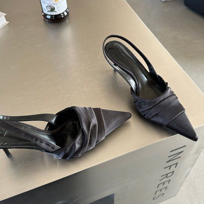 Satin Pleated Pointed Toe Heels